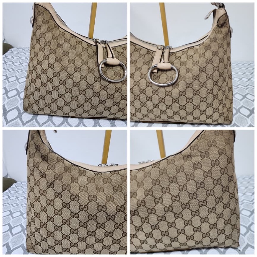 Authentic Gucci GG Canvas Medium Icon Bit Hobo Bag Beige/Brown - Picture 9 of 14